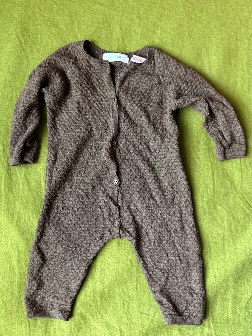 Zara Brown Textured Knit Baby One-Piece
